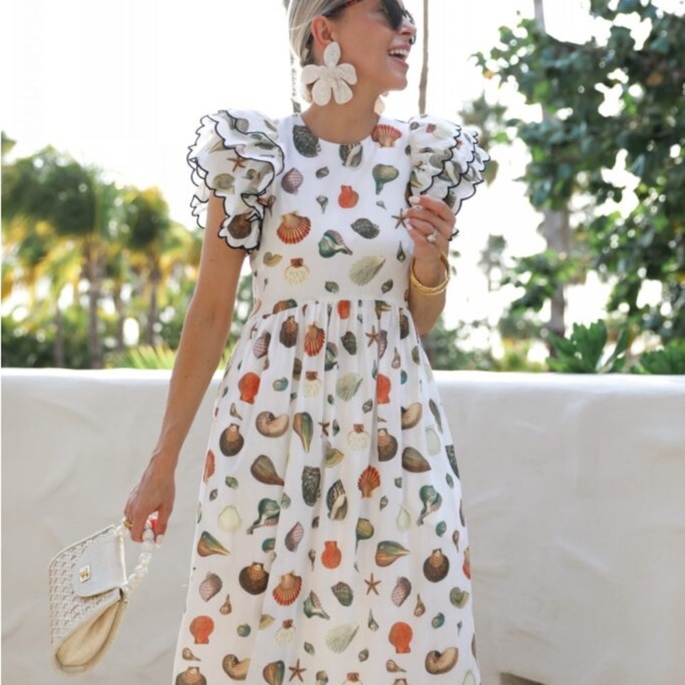 ANTONIO MELANI Shell Print Jennifer Sumko Ruffle Sleeve Sundress